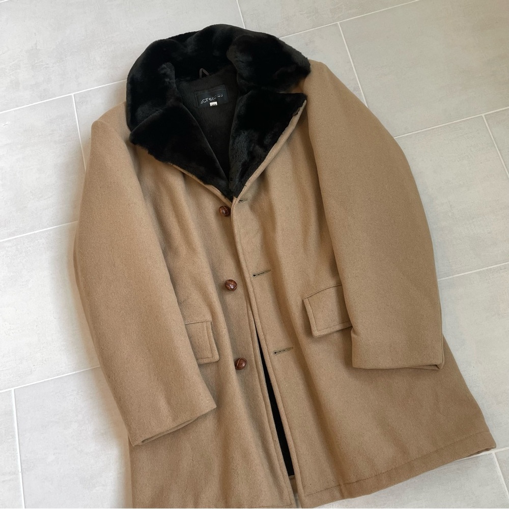 Vintage 70s wool faux fur trench coach - Picture 2 of 9